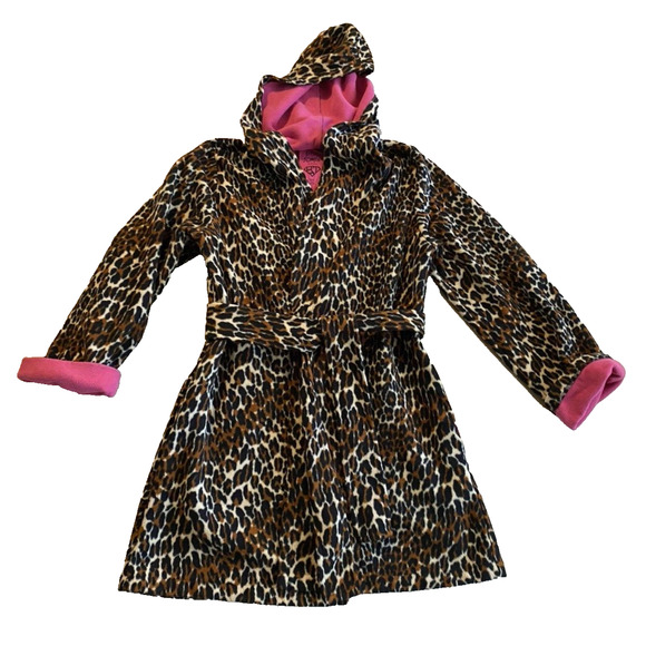 BETSEY JOHNSON Fleece Robe Womens S Small Leopard Print w Belt & Hood Soft Robe - Picture 3 of 16